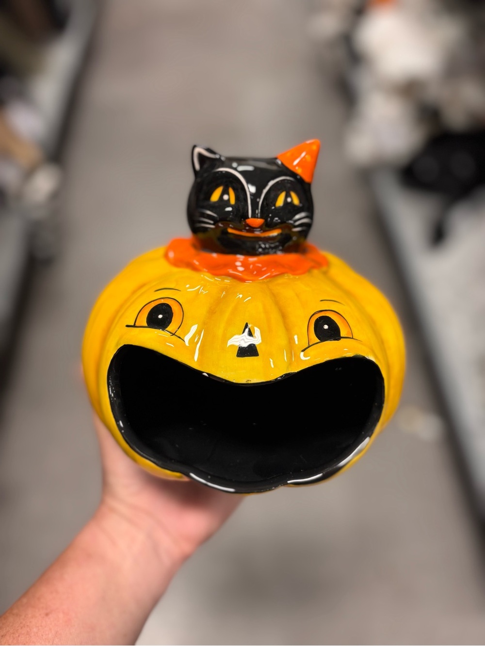 Johanna Parker Yellow Pumpkin Cat Treat Bowl - Halloween Ceramic